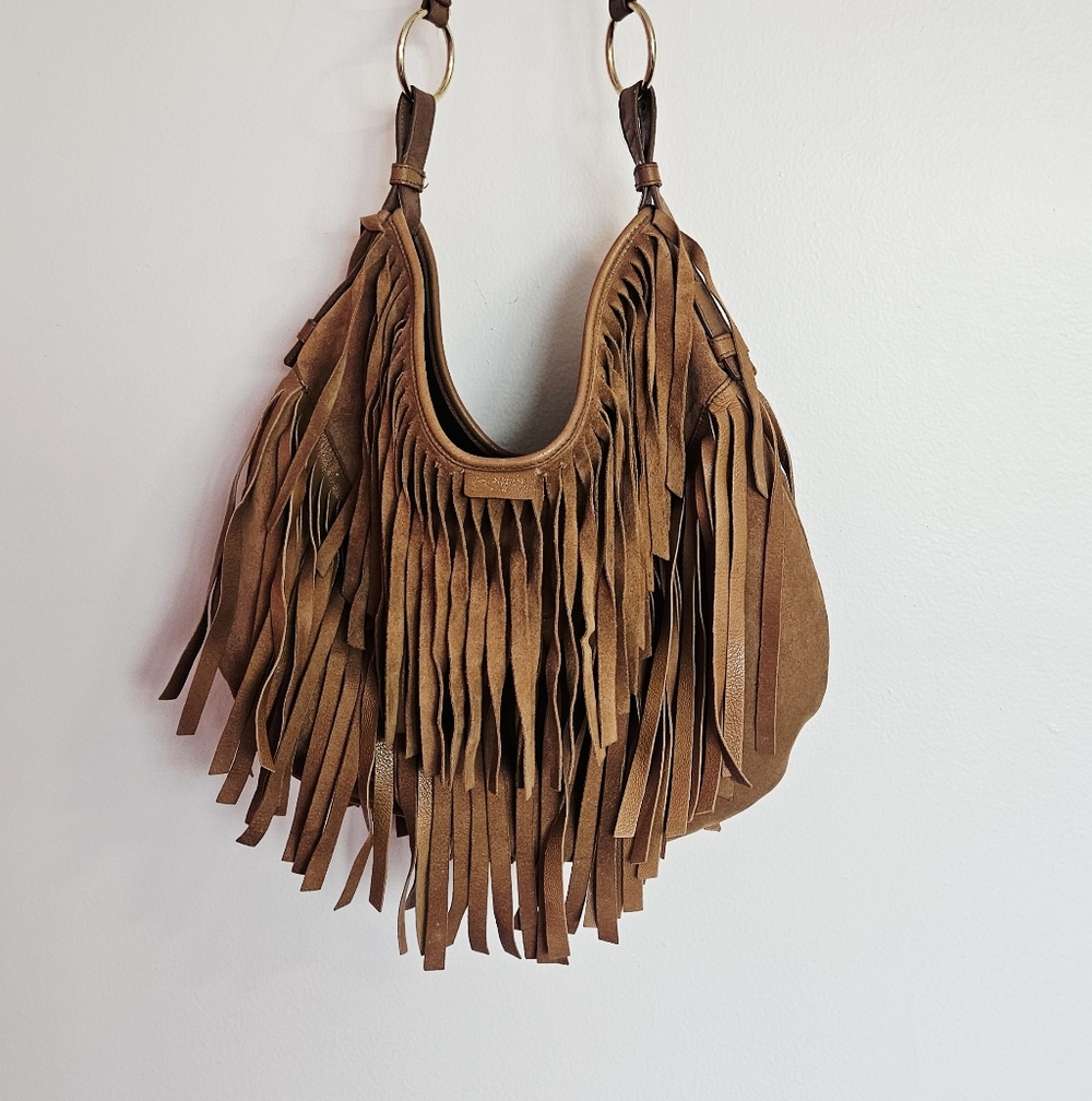 YsL Yves Saint Laurent Rive Gauche Fringe Boho Suede Shoulder Bag - Picture 11 of 11